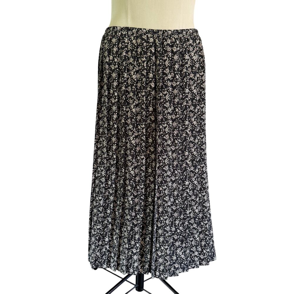 Vtg Y2K 2000s Dark Floral Pleated Maxi Skirt Plus 18 Whimsygoth Fairy Grunge